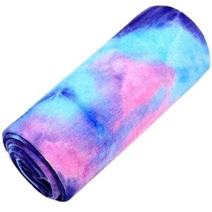 Blue, Pink, And Purple Tye Dye Yoga Mat Towel With Slip Resistant Backing